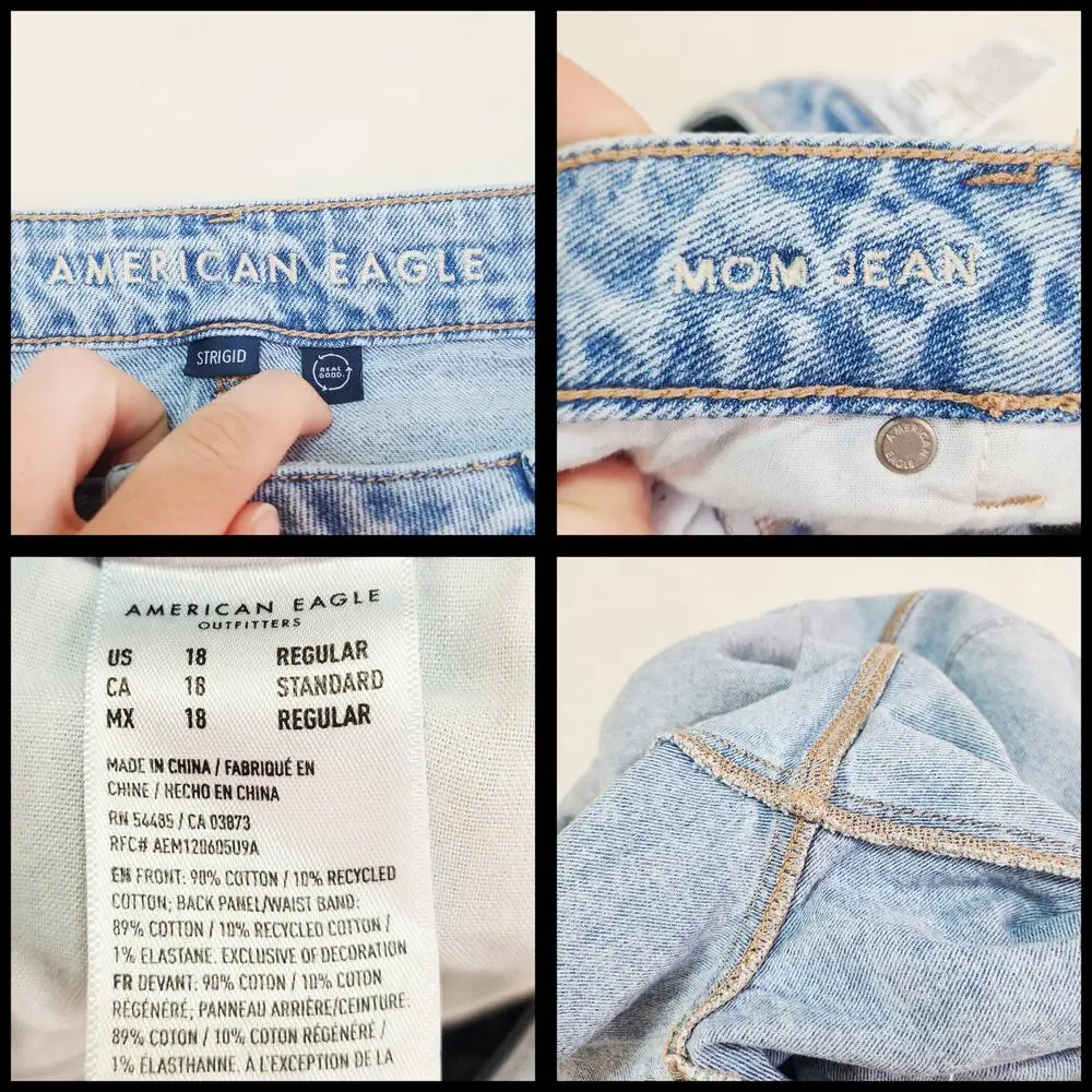 American Eagle Strigid Mom Jeans 18 38x28 High Rise Ripped Destroyed 90s Grunge - Picture 7 of 7